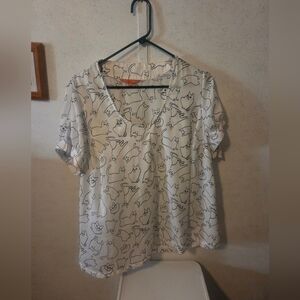 Modcloth white cat blouse 1X